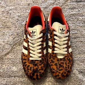 adidas Leopard Print Sneakers with White Stripes and Orange lining